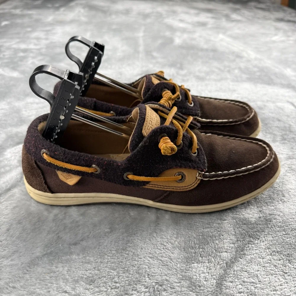 Sperry Top-Sider Women 9 Brown Suede Wool Boat Shoes Burgundy Mixed Preppy Fall
